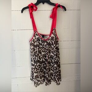Victoria’s Secret Leopard Print Mesh Chemise/Camisole Red Ribbon Tie Strap Small